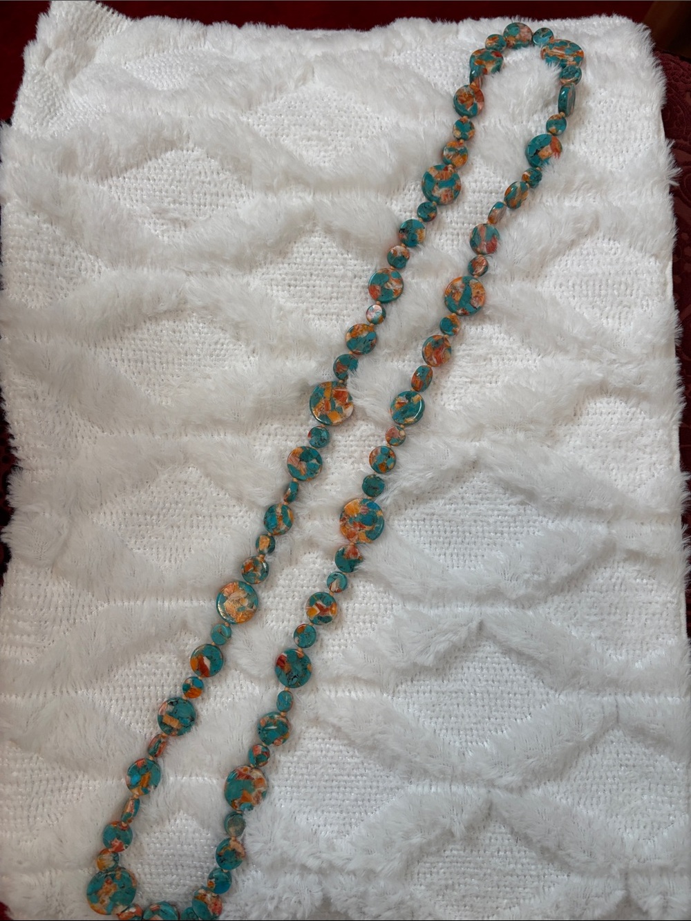 Handcrafted Southwestern Turquoise & Spiny Oyster Shell Bead Necklace.